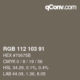 Color code: RGB 112 103 91 | qconv.com