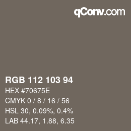 Color code: RGB 112 103 94 | qconv.com