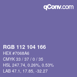 颜色代码: RGB 112 104 166 | qconv.com