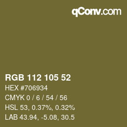 Color code: RGB 112 105 52 | qconv.com