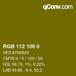 Color code: RGB 112 106 0 | qconv.com