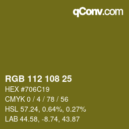 Color code: RGB 112 108 25 | qconv.com