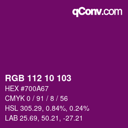 Color code: RGB 112 10 103 | qconv.com