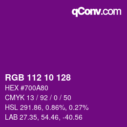 カラーコード: RGB 112 10 128 | qconv.com