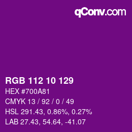 カラーコード: RGB 112 10 129 | qconv.com