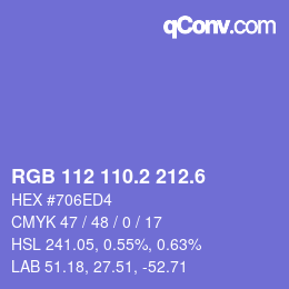 カラーコード: RGB 112 110.2 212.6 | qconv.com