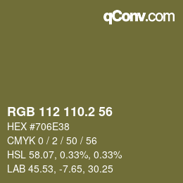 カラーコード: RGB 112 110.2 56 | qconv.com