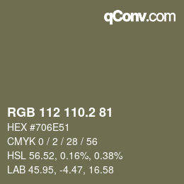 カラーコード: RGB 112 110.2 81 | qconv.com
