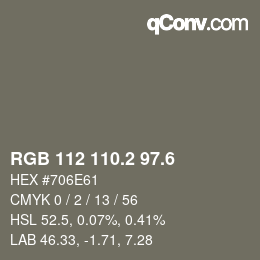 カラーコード: RGB 112 110.2 97.6 | qconv.com