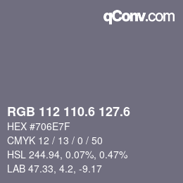 カラーコード: RGB 112 110.6 127.6 | qconv.com