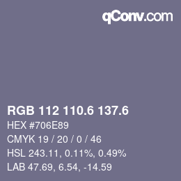カラーコード: RGB 112 110.6 137.6 | qconv.com