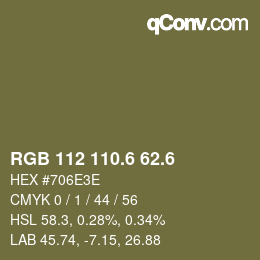 カラーコード: RGB 112 110.6 62.6 | qconv.com