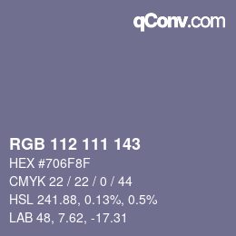 Color code: RGB 112 111 143 | qconv.com