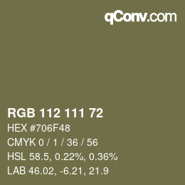 Color code: RGB 112 111 72 | qconv.com