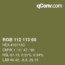 Color code: RGB 112 113 60 | qconv.com
