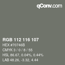 Color code: RGB 112 116 107 | qconv.com