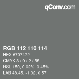 Color code: RGB 112 116 114 | qconv.com