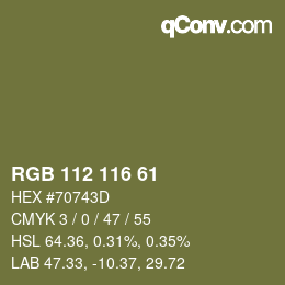 Color code: RGB 112 116 61 | qconv.com