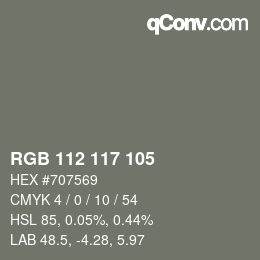 Color code: RGB 112 117 105 | qconv.com