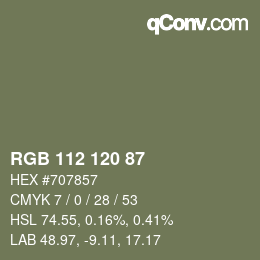 Color code: RGB 112 120 87 | qconv.com