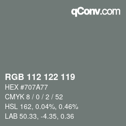 Color code: RGB 112 122 119 | qconv.com
