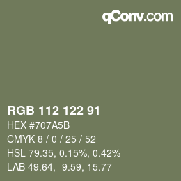 カラーコード: RGB 112 122 91 | qconv.com