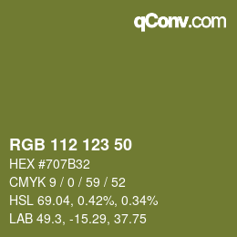 Color code: RGB 112 123 50 | qconv.com