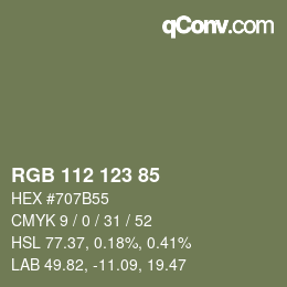 颜色代码: RGB 112 123 85 | qconv.com