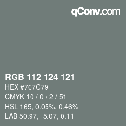 Código de color: RGB 112 124 121 | qconv.com
