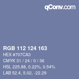 Color code: RGB 112 124 163 | qconv.com
