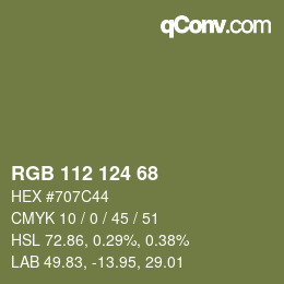 Color code: RGB 112 124 68 | qconv.com