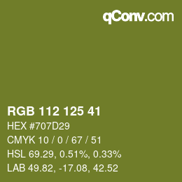 Código de color: RGB 112 125 41 | qconv.com