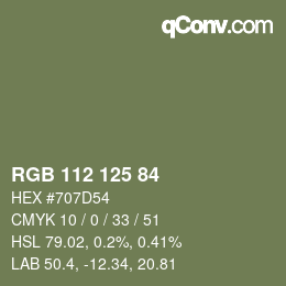 颜色代码: RGB 112 125 84 | qconv.com