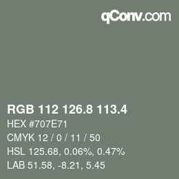 カラーコード: RGB 112 126.8 113.4 | qconv.com