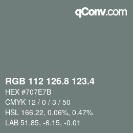 カラーコード: RGB 112 126.8 123.4 | qconv.com