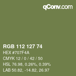 Color code: RGB 112 127 74 | qconv.com