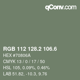 カラーコード: RGB 112 128.2 106.6 | qconv.com