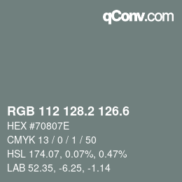 カラーコード: RGB 112 128.2 126.6 | qconv.com