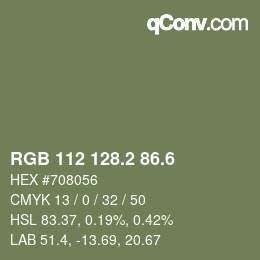 カラーコード: RGB 112 128.2 86.6 | qconv.com