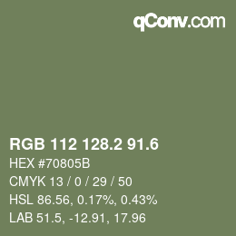 カラーコード: RGB 112 128.2 91.6 | qconv.com