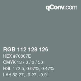 Código de color: RGB 112 128 126 | qconv.com