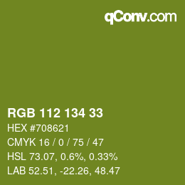 Color code: RGB 112 134 33 | qconv.com