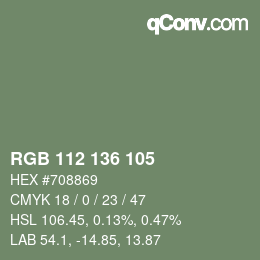 Color code: RGB 112 136 105 | qconv.com