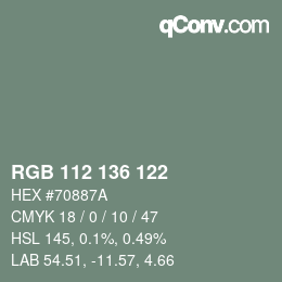 Color code: RGB 112 136 122 | qconv.com