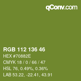 Color code: RGB 112 136 46 | qconv.com