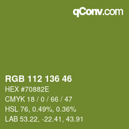 Color code: RGB 112 136 46 | qconv.com