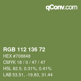 Color code: RGB 112 136 72 | qconv.com