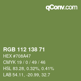 Color code: RGB 112 138 71 | qconv.com