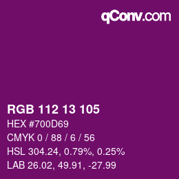 カラーコード: RGB 112 13 105 | qconv.com