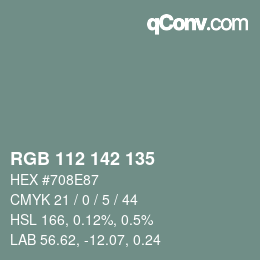Color code: RGB 112 142 135 | qconv.com